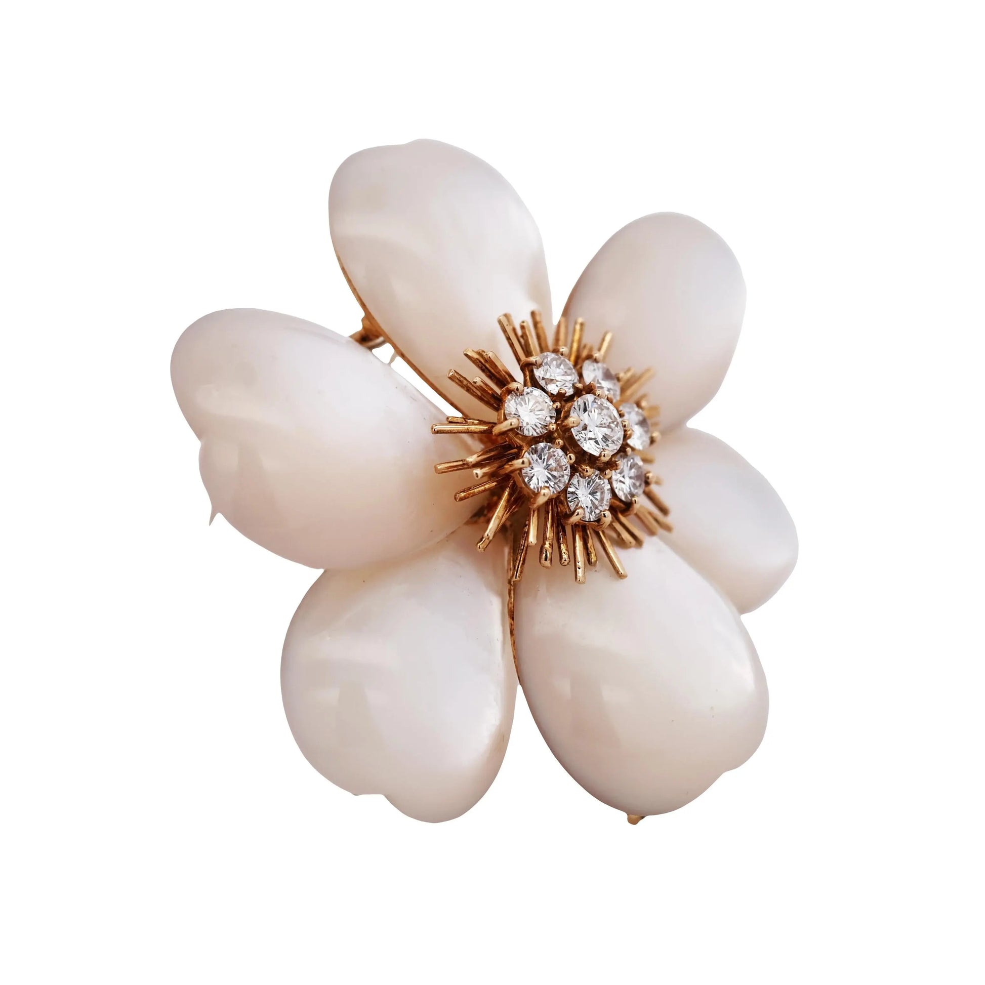 Van Cleef & Arpels, 18K Gold Mother-of-Pearl Diamond Flower Brooch