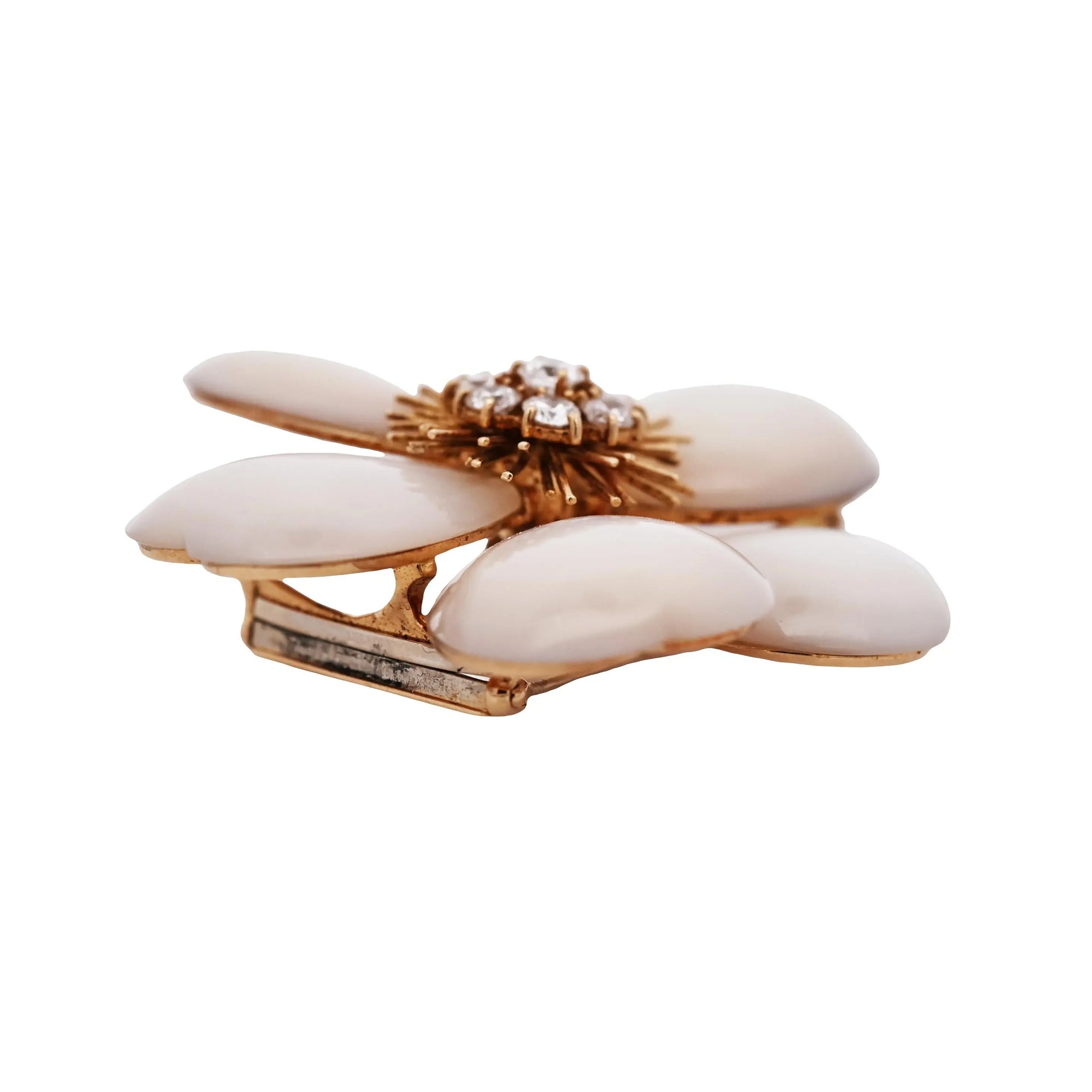 Van Cleef & Arpels, 18K Gold Mother-of-Pearl Diamond Flower Brooch