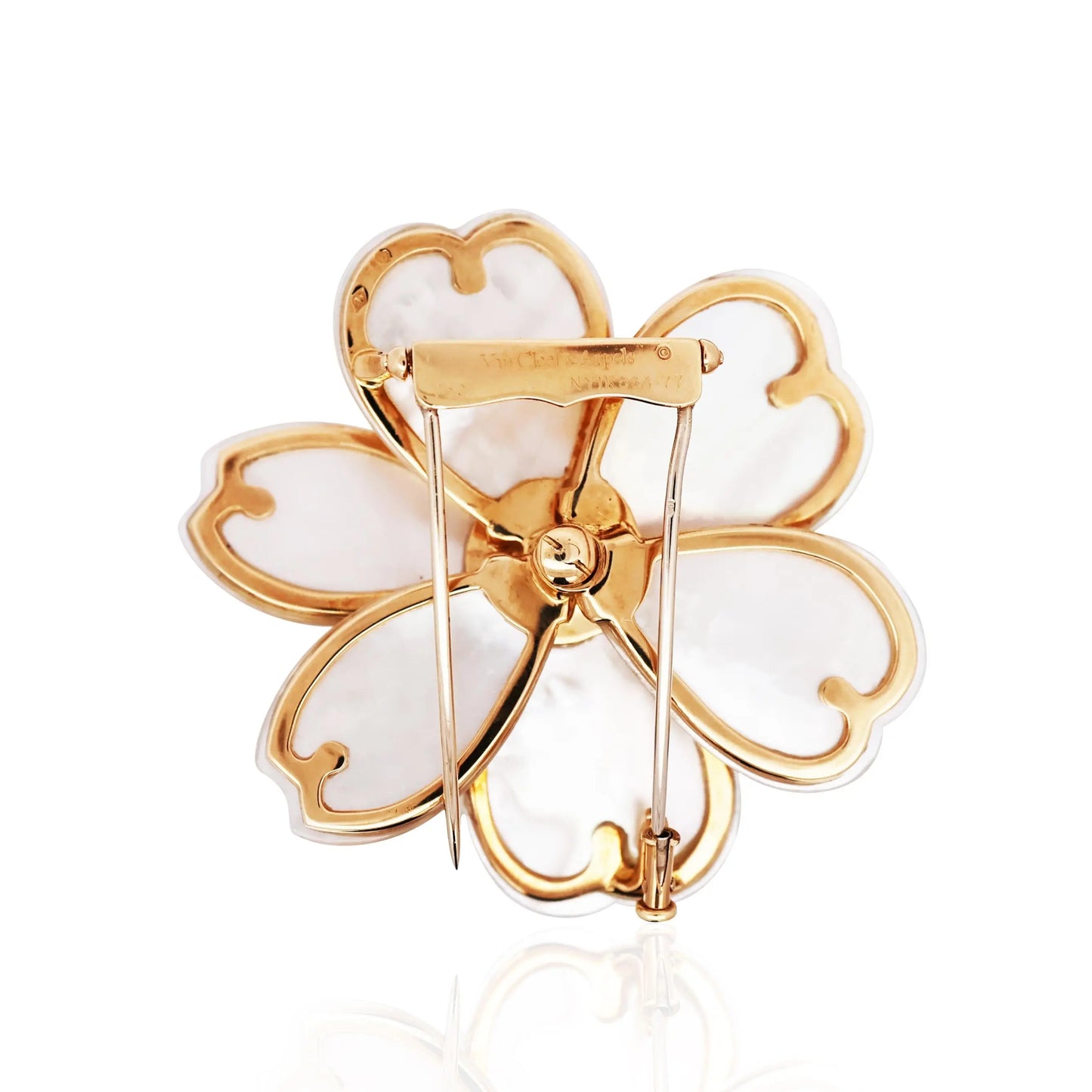 Van Cleef & Arpels, 18K Gold Mother-of-Pearl Diamond Flower Brooch