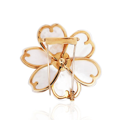 Van Cleef & Arpels, 18K Gold Mother-of-Pearl Diamond Flower Brooch