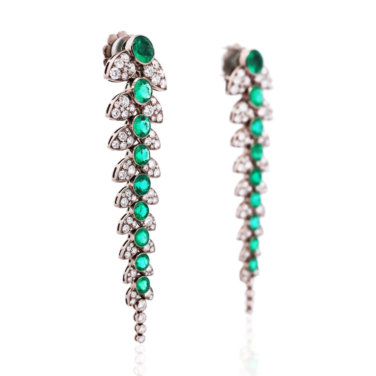18K Gold Emerald Diamond Earrings