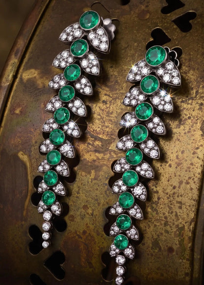 18K Gold Emerald Diamond Earrings