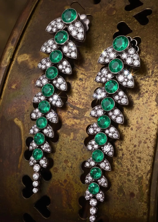 18K Gold Emerald Diamond Earrings