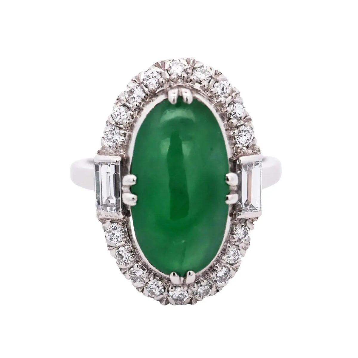 Platinum Jadeite Jade Diamond Ring, GIA