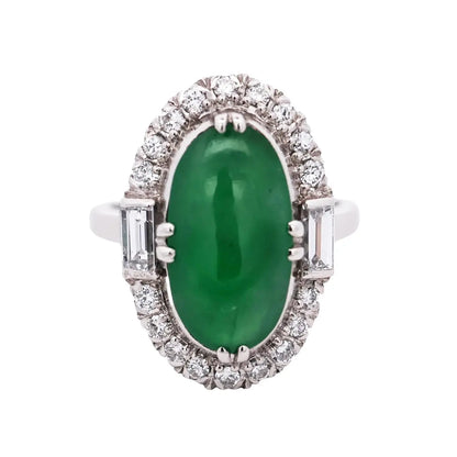 Platinum Jadeite Jade Diamond Ring, GIA