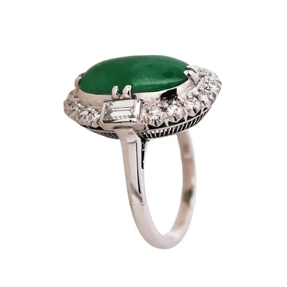 Platinum Jadeite Jade Diamond Ring, GIA