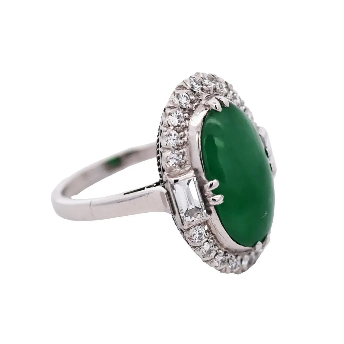 Platinum Jadeite Jade Diamond Ring, GIA