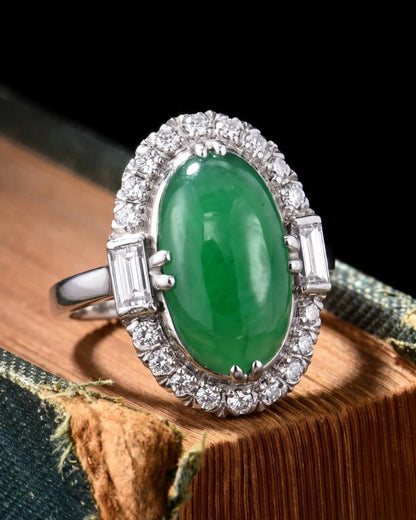 Platinum Jadeite Jade Diamond Ring, GIA
