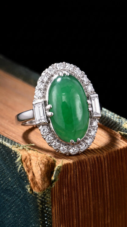 Platinum Jadeite Jade Diamond Ring, GIA