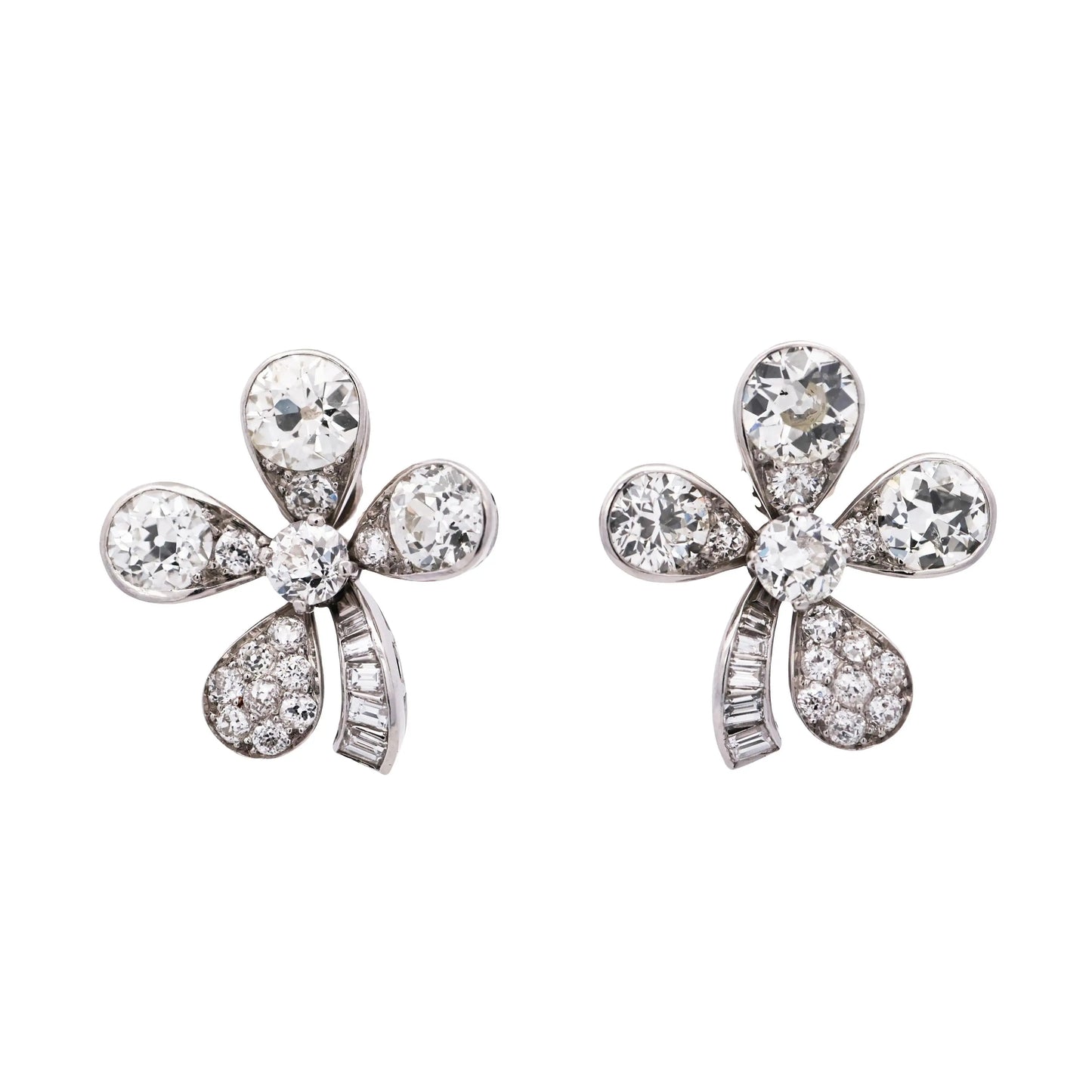Platinum Diamond Clover Earrings, GIA
