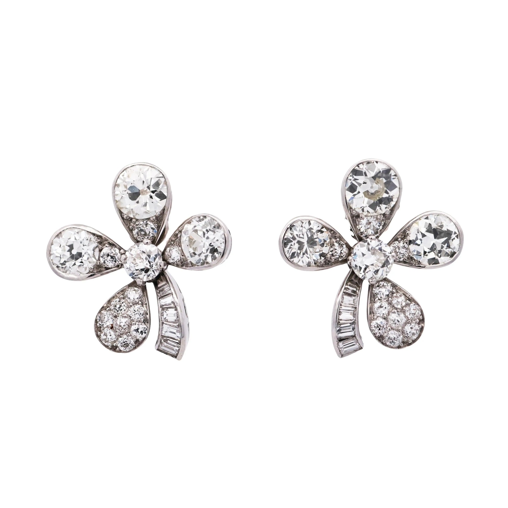 Platinum Diamond Clover Earrings, GIA