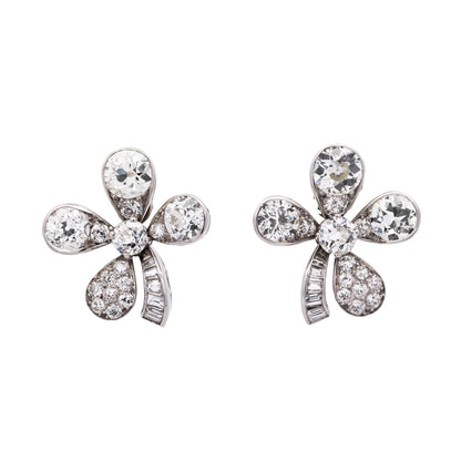 Platinum Diamond Clover Earrings, GIA