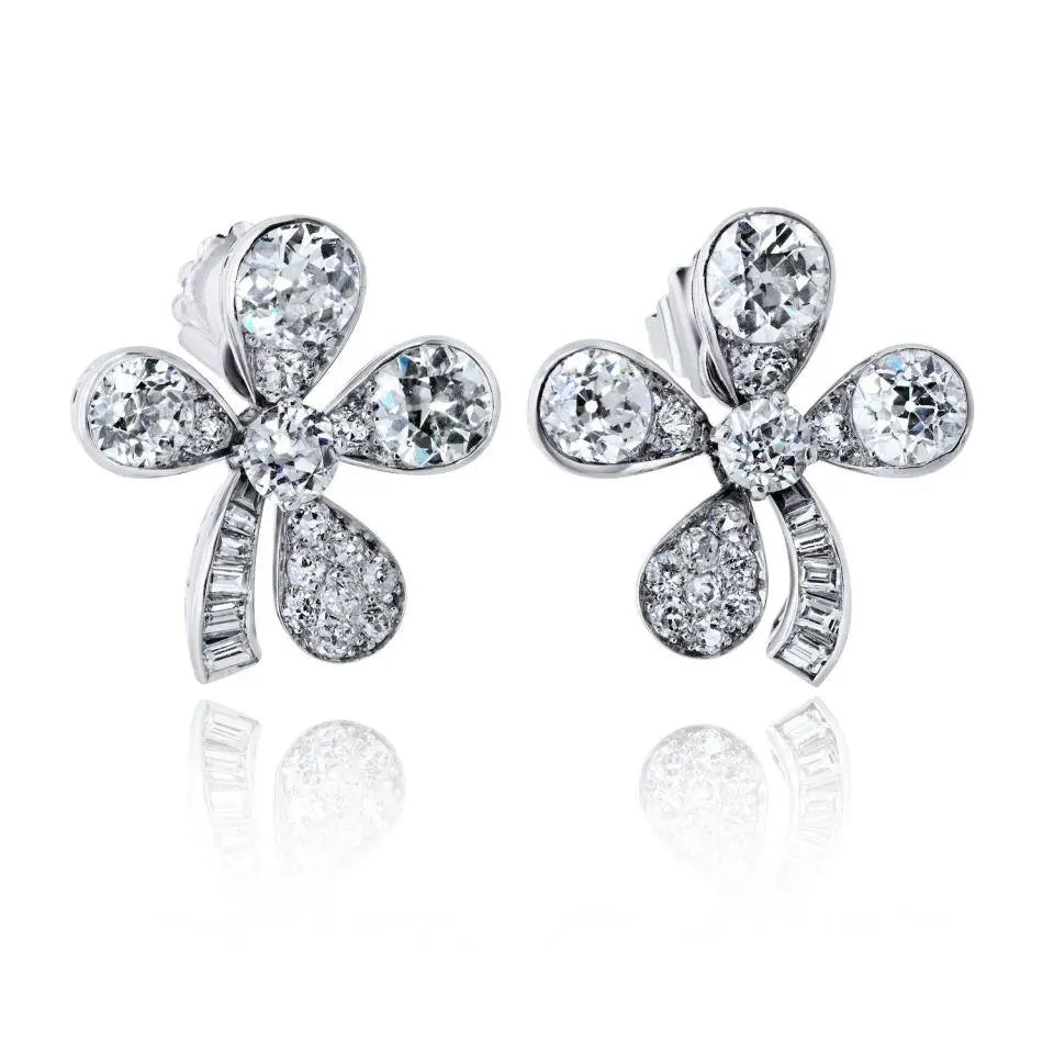 Platinum Diamond Clover Earrings, GIA