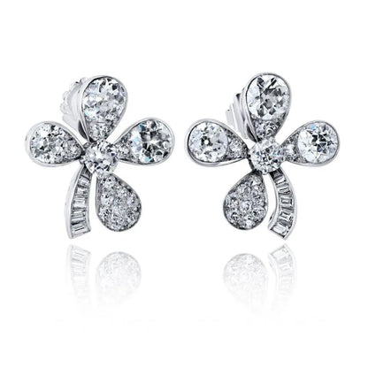 Platinum Diamond Clover Earrings, GIA