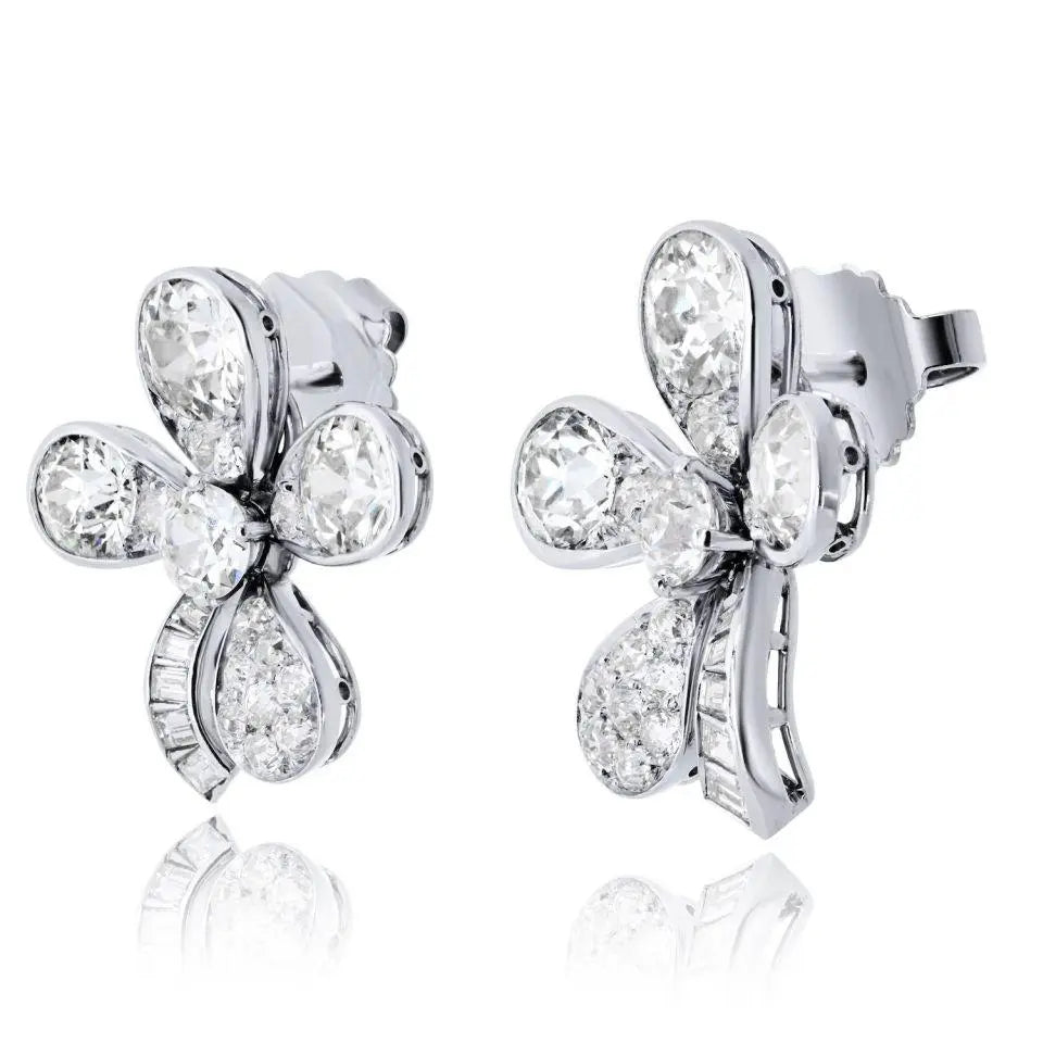 Platinum Diamond Clover Earrings, GIA