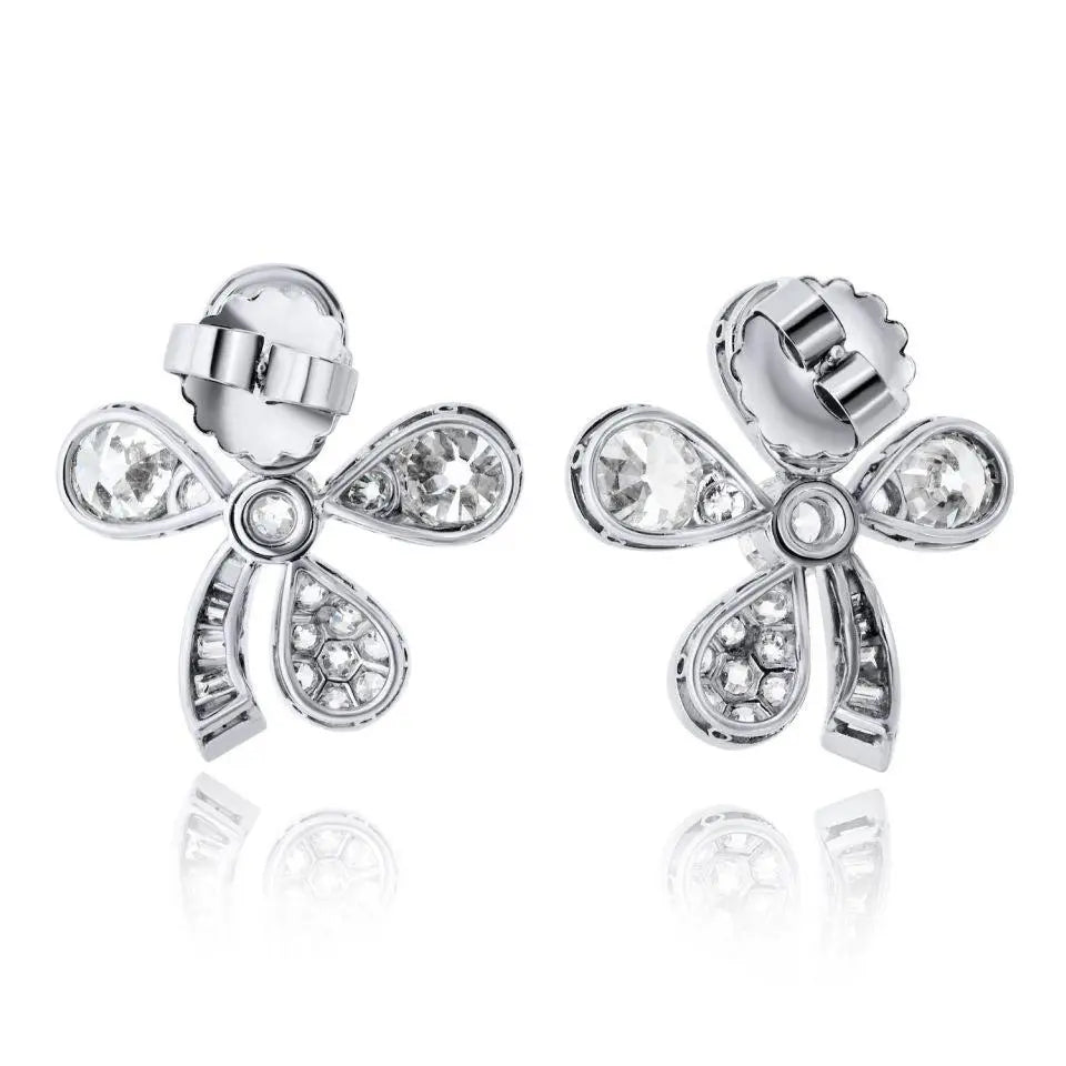 Platinum Diamond Clover Earrings, GIA