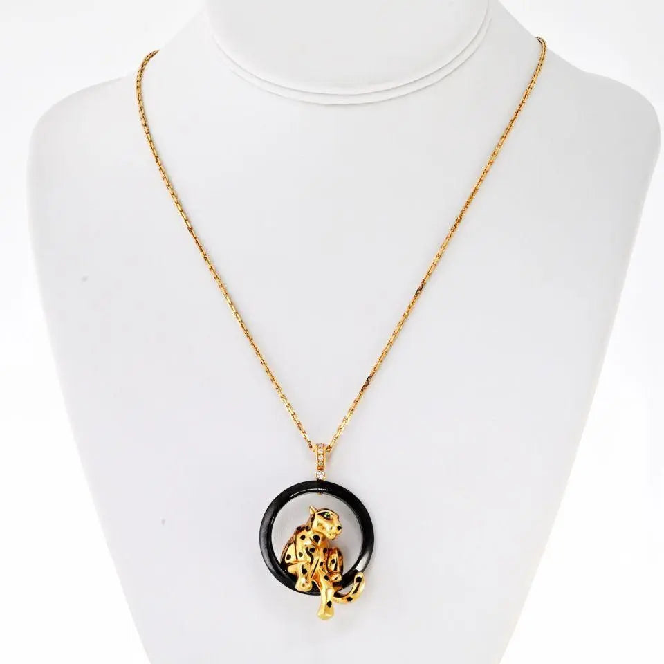 Cartier, 18K Gold Ceramic Panthere Pendant Necklace