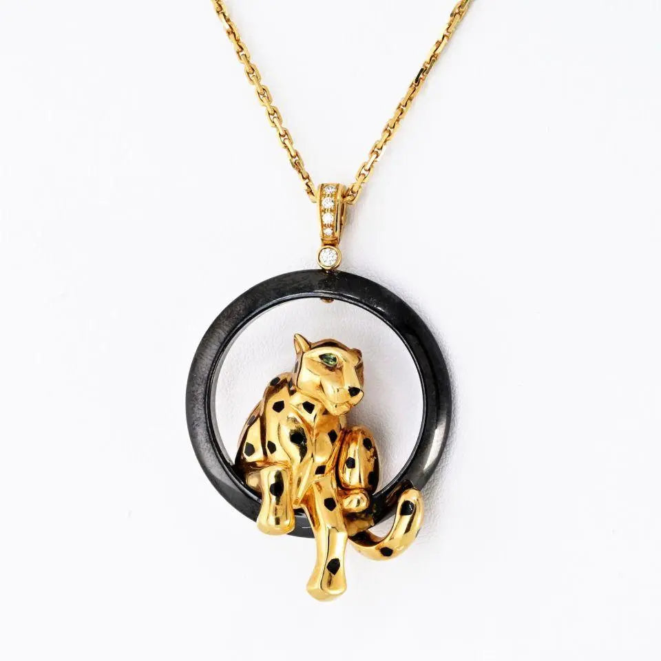 Cartier, 18K Gold Ceramic Panthere Pendant Necklace