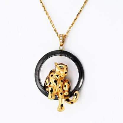 Cartier, 18K Gold Ceramic Panthere Pendant Necklace