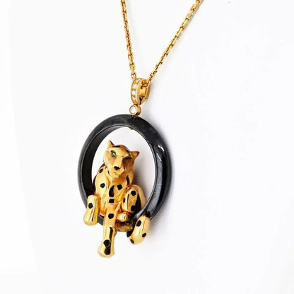 Cartier, 18K Gold Ceramic Panthere Pendant Necklace