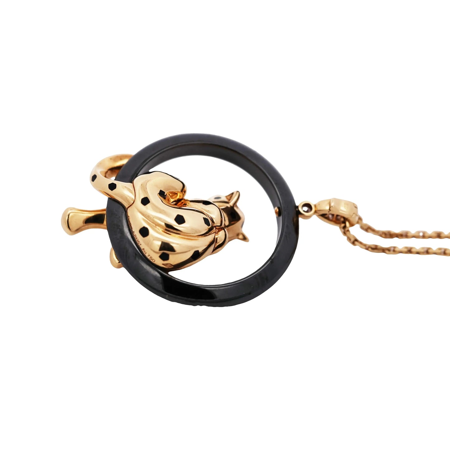 Cartier, 18K Gold Ceramic Panthere Pendant Necklace