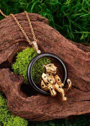 Cartier, 18K Gold Ceramic Panthere Pendant Necklace