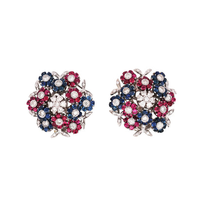 Cartier, 18K Gold Sapphire Ruby Diamond Diamond Tremblant Earrings
