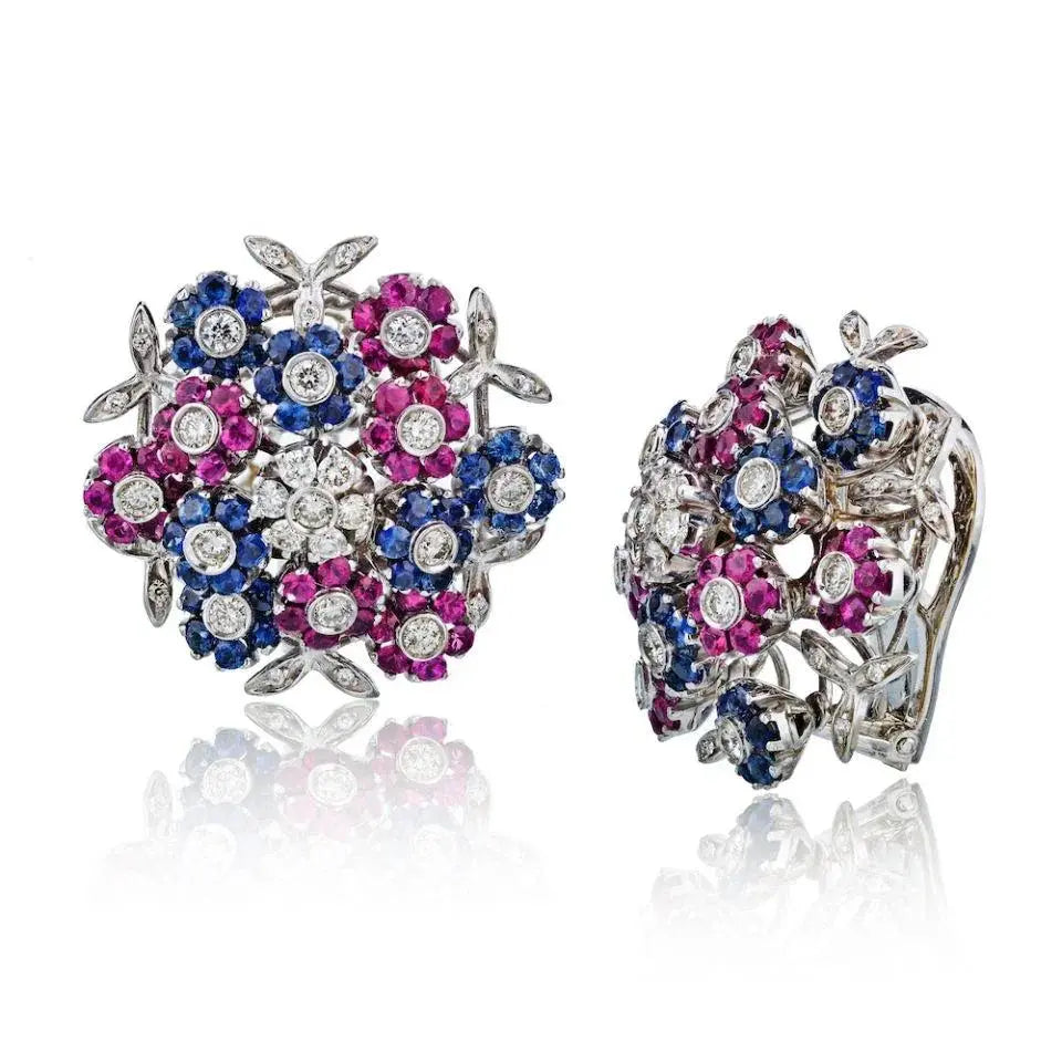 Cartier, 18K Gold Sapphire Ruby Diamond Diamond Tremblant Earrings
