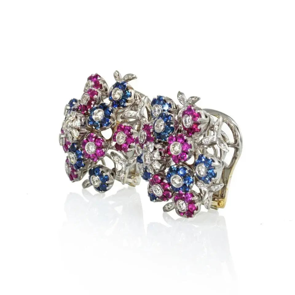Cartier, 18K Gold Sapphire Ruby Diamond Diamond Tremblant Earrings