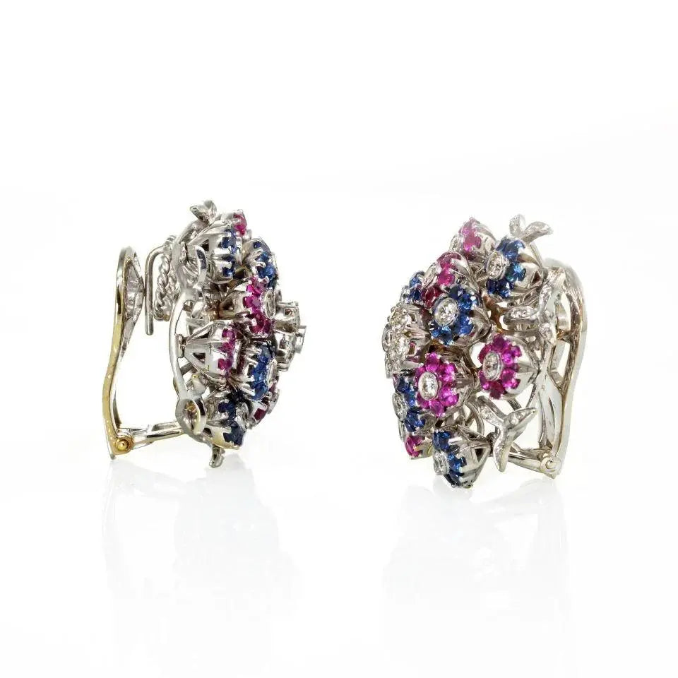 Cartier, 18K Gold Sapphire Ruby Diamond Diamond Tremblant Earrings