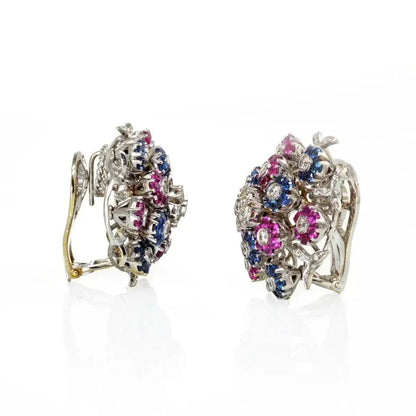 Cartier, 18K Gold Sapphire Ruby Diamond Diamond Tremblant Earrings
