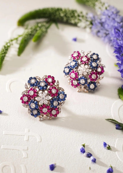 Cartier, 18K Gold Sapphire Ruby Diamond Diamond Tremblant Earrings