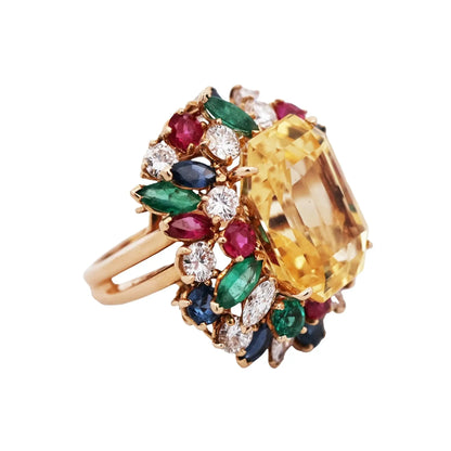 Oscar Heyman, 22.53ct Ceylon no-heat Yellow Sapphire Gemstone Diamond Ring, AGL