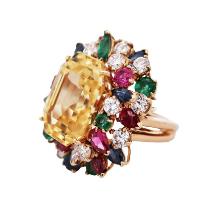 Oscar Heyman, 22.53ct Ceylon no-heat Yellow Sapphire Gemstone Diamond Ring, AGL