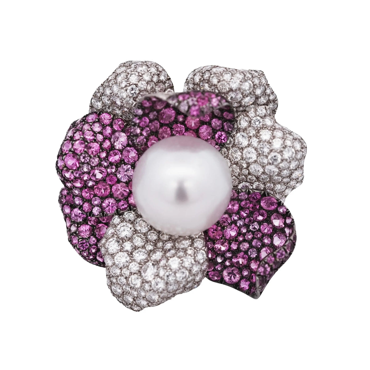 de Grisogono, 18K Gold Pink Sapphire Diamond Pearl Brooch, Certificate
