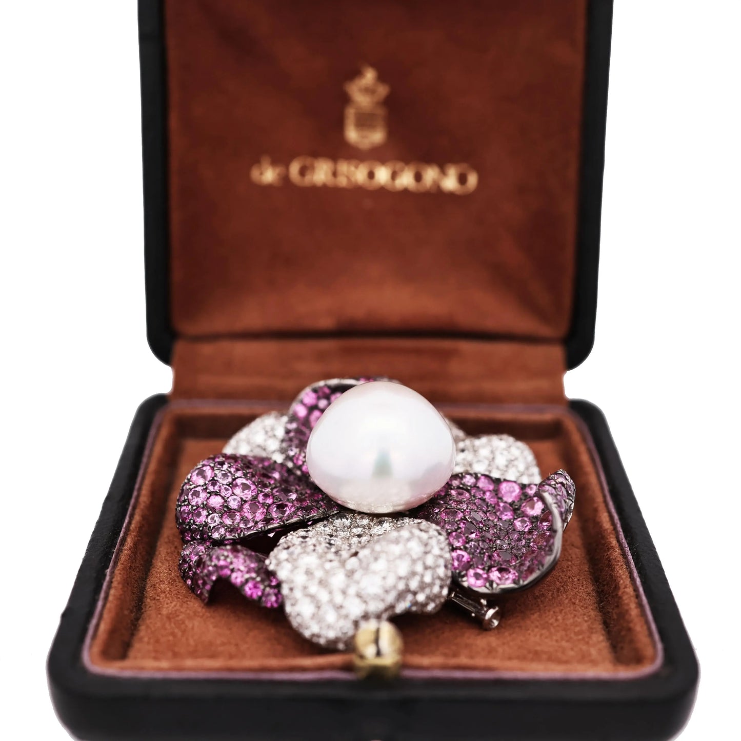 de Grisogono, 18K Gold Pink Sapphire Diamond Pearl Brooch, Certificate