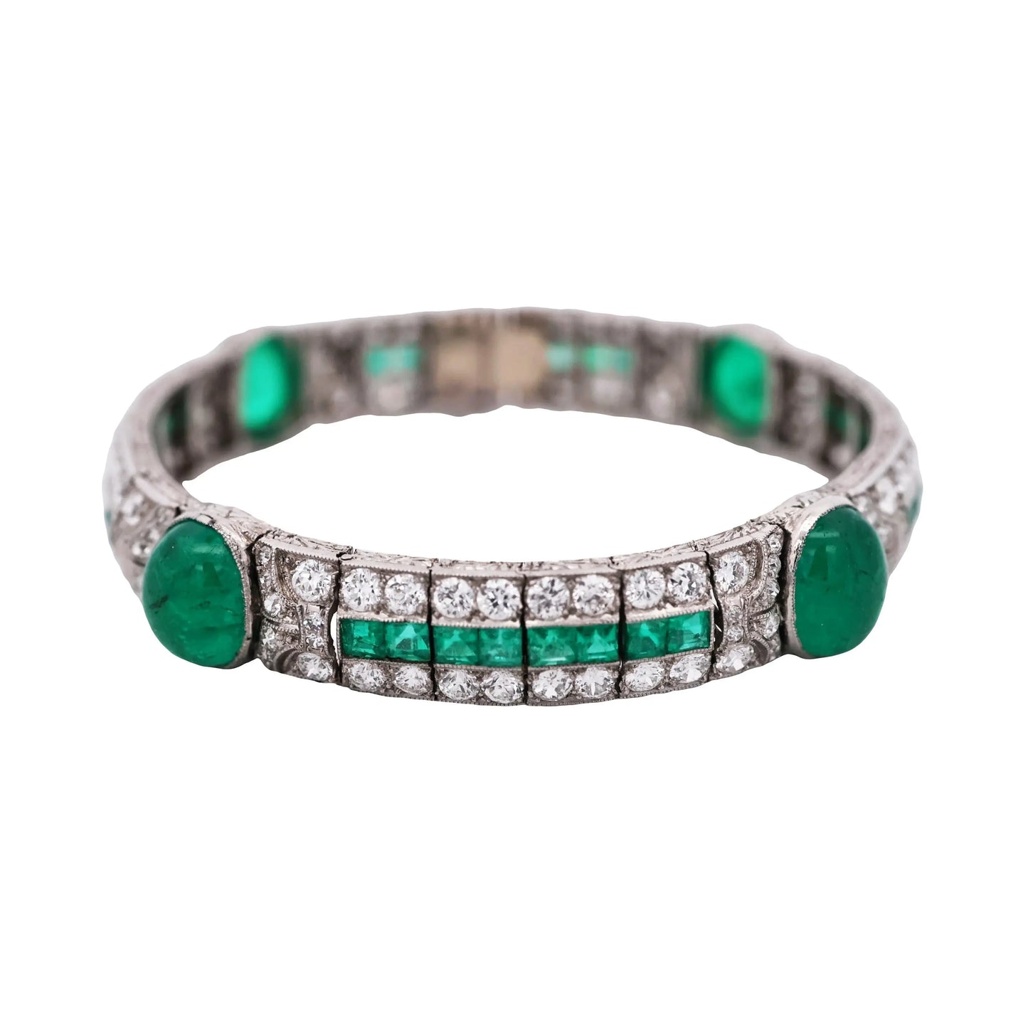 Art Deco, Platinum Emerald Diamond Bracelet