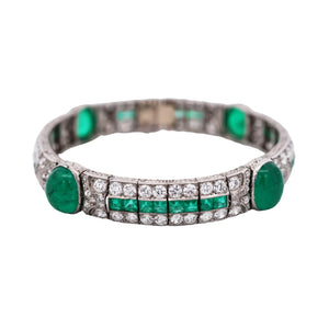 Art Deco, Platinum Emerald Diamond Bracelet