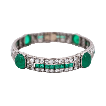 Art Deco, Platinum Emerald Diamond Bracelet