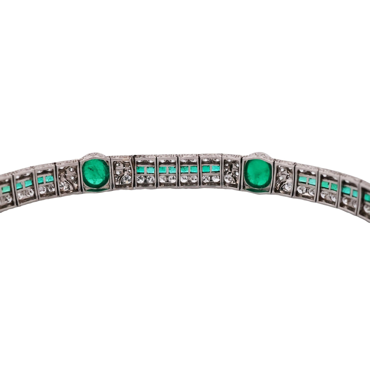 Art Deco, Platinum Emerald Diamond Bracelet