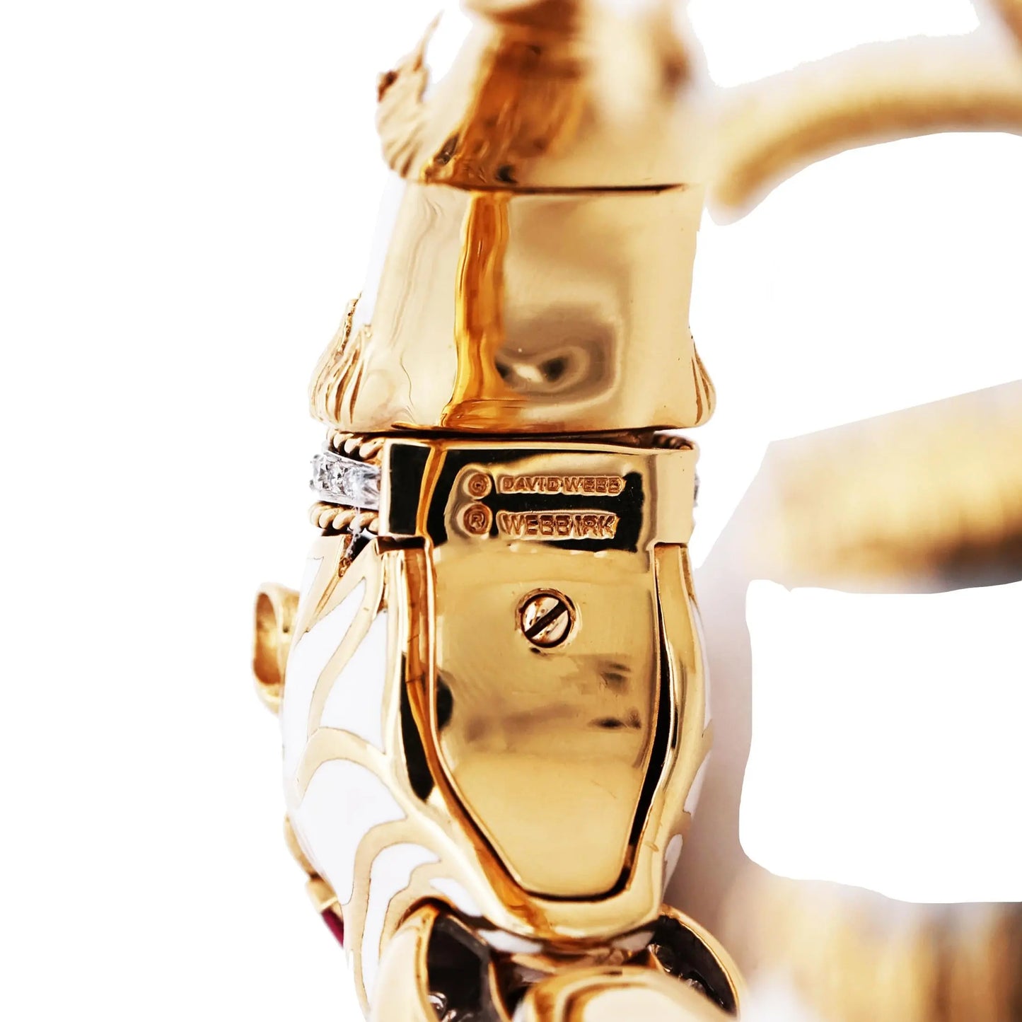 David Webb, Platinum 18K Gold Enamel Ruby Diamond Double Panthere-head Bracelet