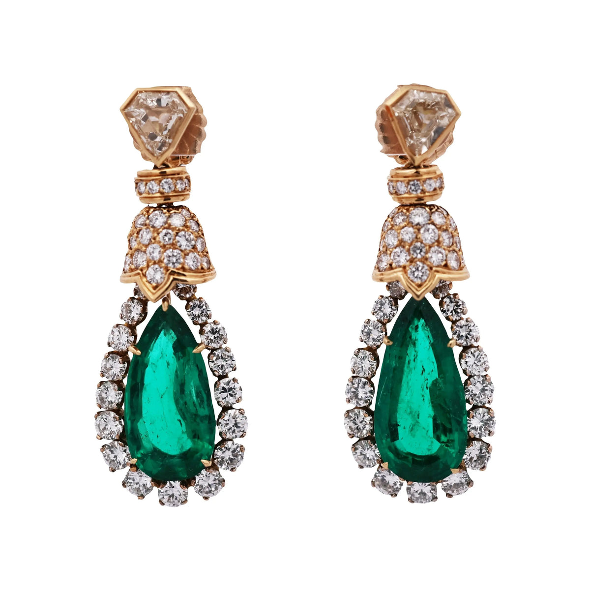 David Webb, Platinum 18K Gold Colombia Minor Emerald Diamond Earrings, AGL, Cert