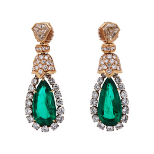 David Webb, Platinum 18K Gold Colombia Minor Emerald Diamond Earrings, AGL, Cert