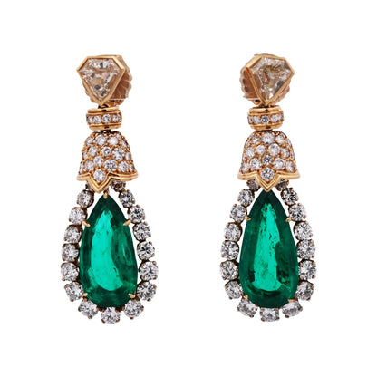 David Webb, Platinum 18K Gold Colombia Minor Emerald Diamond Earrings, AGL, Cert