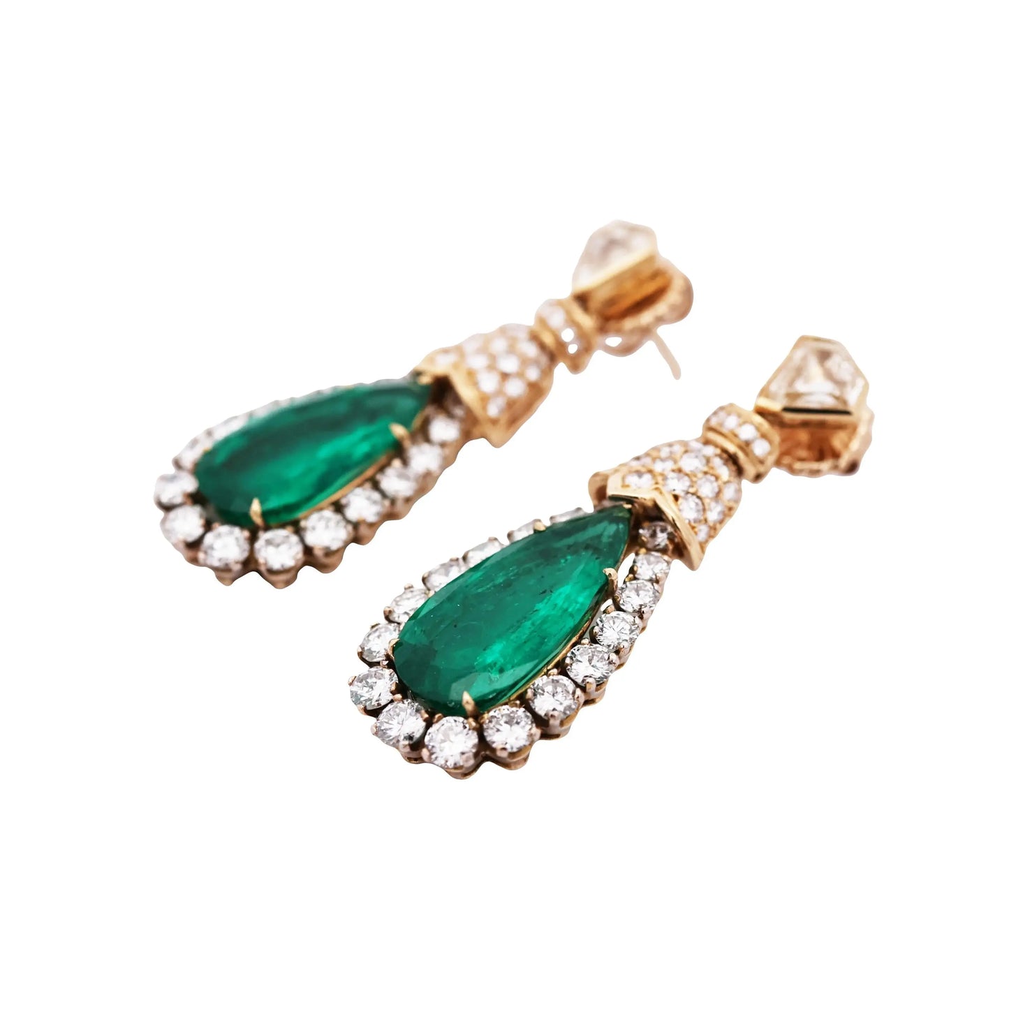 David Webb, Platinum 18K Gold Colombia Minor Emerald Diamond Earrings, AGL, Cert