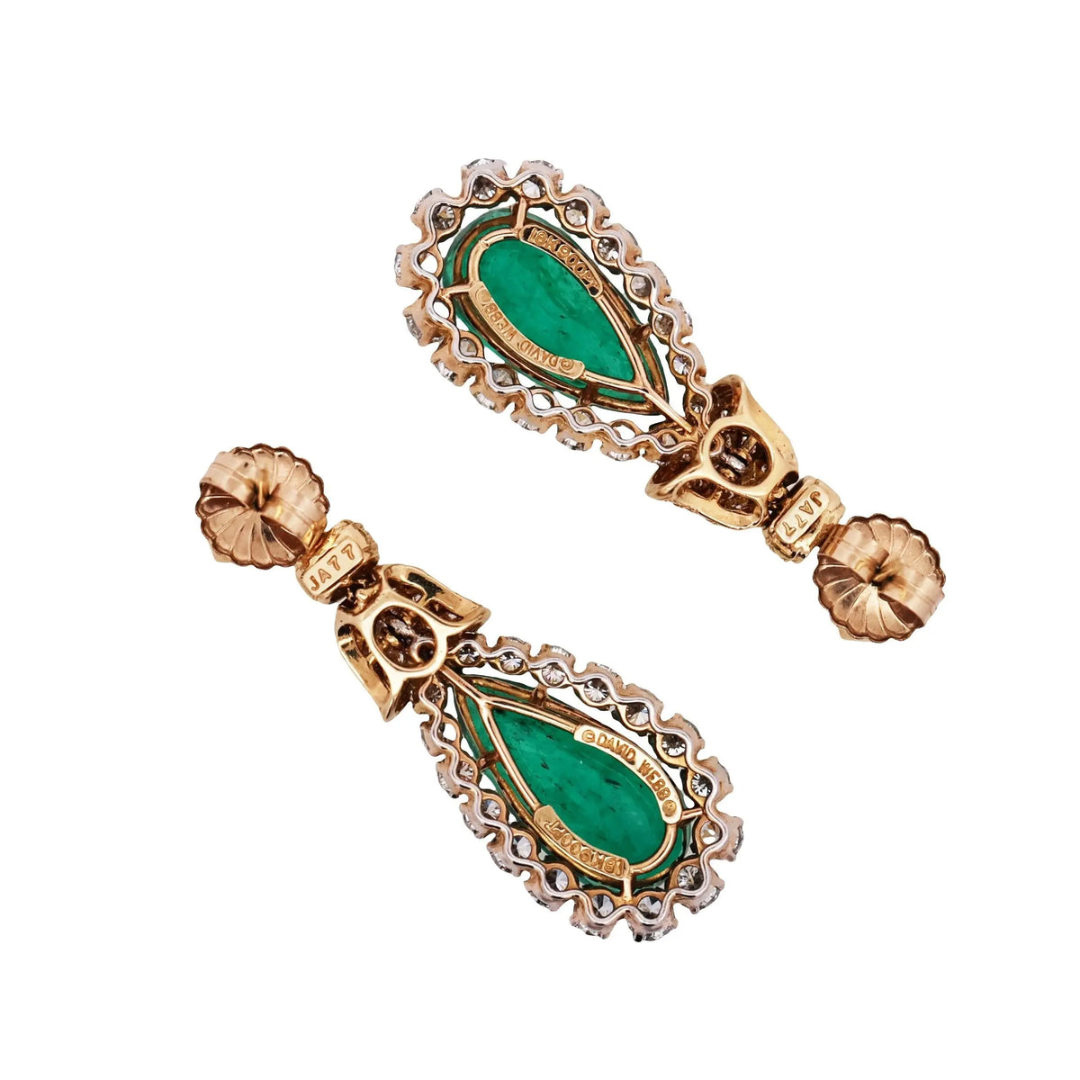 David Webb, Platinum 18K Gold Colombia Minor Emerald Diamond Earrings, AGL, Cert
