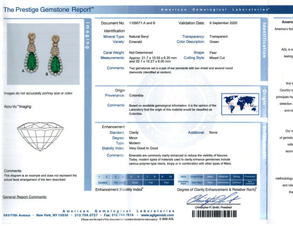 David Webb, Platinum 18K Gold Colombia Minor Emerald Diamond Earrings, AGL, Cert