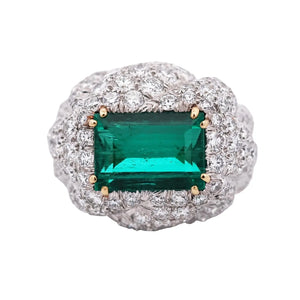 David Webb, Platinum 18K Gold 7.20ct Colombia Minor Emerald Diamond Ring, AGL