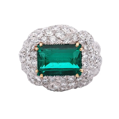 David Webb, Platinum 18K Gold 7.20ct Colombia Minor Emerald Diamond Ring, AGL
