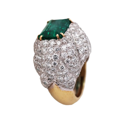 David Webb, Platinum 18K Gold 7.20ct Colombia Minor Emerald Diamond Ring, AGL